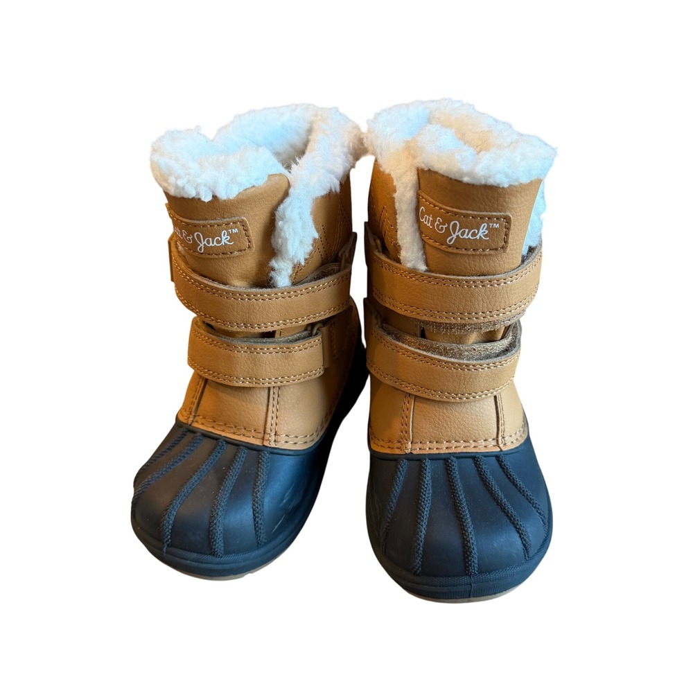 Cat & Jack Toddler Kids Tan Black Faux Fur Lined Winter Duck Boots Size 8